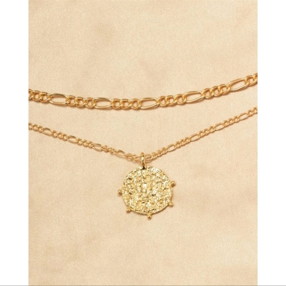 Anthropologie Minimalist Layered Italian Grecian Coin Pendant Gold Necklace - Picture 2 of 4